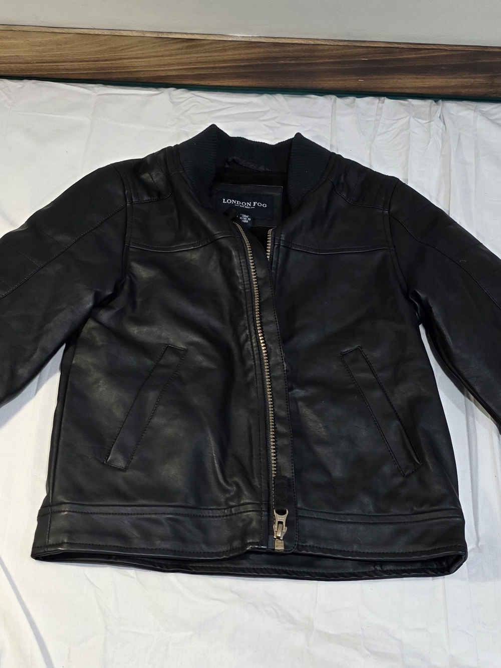 London Fog Black Leather Bomber Jacket